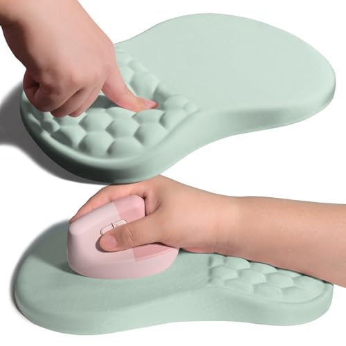 Ergonomic Joint Wrist Support Mouse Pad with Memory Foam Cushion Massage Bump, Carpal Tunnel Pain Relief Mousepad Slope Design for Wrist Rest, 11.8x7.9 in, LightCyan - color: LightCyan