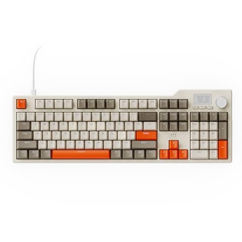 AJAZZ AK35I V3 104-Key Full Size Wired Gasket Mount Gaming Keyboard with Multimedia Buttons & Knob Control | Five Layer Pad | OEM Profile PBT Keycaps | White Backlit Custom Keyboard - color: AK35i V3 Wired Orange