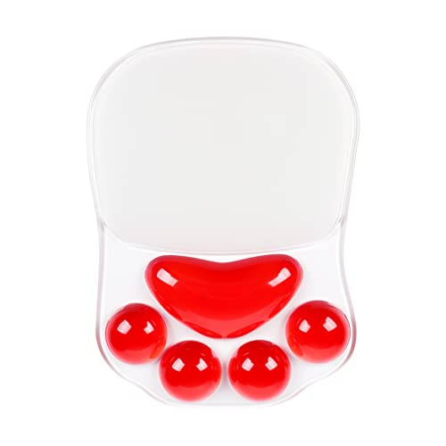 Mouse Pad with Wrist Support Cushion,Cat Paw Soft Silicone Wrist Rests Ergonomic Cute Mousepad Design for Office Computer Gaming Desk Decor Easy Typing Pain Relief (Red and Silver) - color: Red and Silver