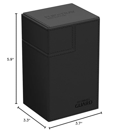 Ultimate Guard Flip'n'Tray 80+, Deck Case for 80 Double-Sleeved TCG Cards + Dice Tray, Black, Independent Magnetic Closure & Microfiber Inner Lining - color: Black, size: 80+