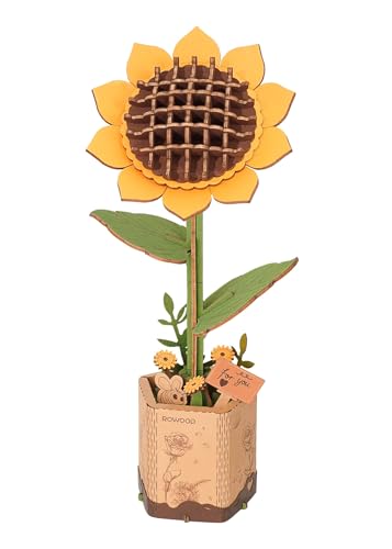rowood 3D Wooden Puzzles for Adults, Mother's Day DIY Artifical Flower Craft Kit,Botanical Collection Home Decor, Valentine's Day/Thanksgiving Day/Christmas/Birthday Gift -Sunflower - style: Sunflower