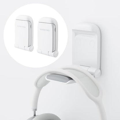 MAMUVIMO Headphone Stand, 2 Pack Headset Stand Foldable＆Sticky, Headphone Holder Hook Mount with Non-Slip Silicone, Adhesive Earphone Desk Hanger Clip Space-Saving for Airpods Max, All Earphones White - color: White, size: 2 Pack
