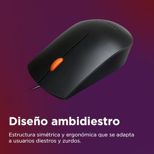 Lenovo 300 USB wired computer mouse - full size optical ambidextrous with 1600 DPI, reliable USB-A connection, easy 3-button navigation – long lasting, durable, black - color: Black 300