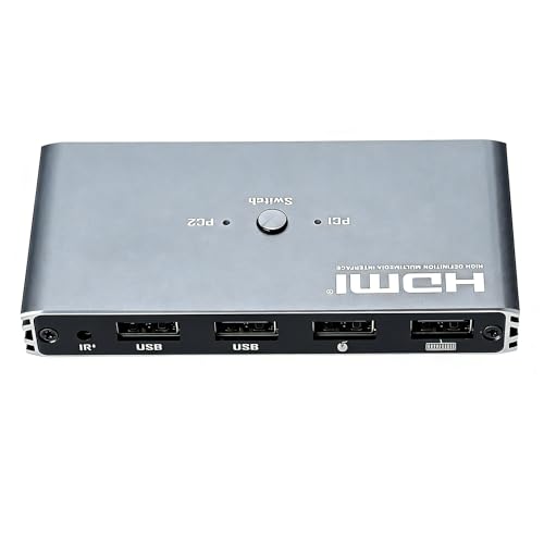 HDMI KVM Switch 4K@60Hz USB 2.0 KVM Switcher with IR Remote Control 2 HDMI Ports 4 USB 2.0 Ports 2-in-1 PC Switcher for Home Office Gaming