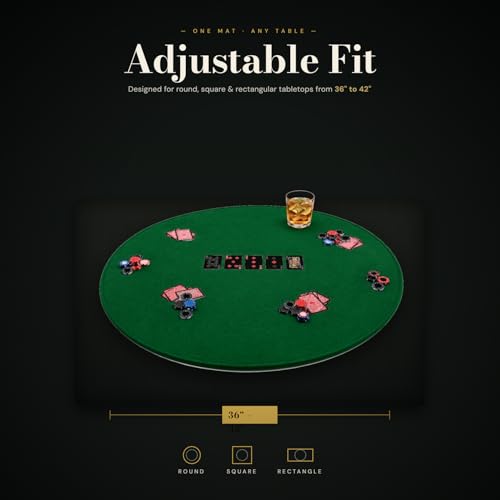 Felt Card Poker Table Cover 36-42 inches Green Stretch Elastic Fitted Bridge Card, Mahjong, Dominoes and Casino Game Night Table Topper Table Cloth Protector