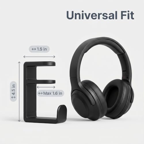 1 pcs Adjustable Headset Hook, Desk Mount Hanger with 360 Degree Swivel Arm and Cable Organizer, Under Desk Earphone Rack for Gaming Workspace, Black
