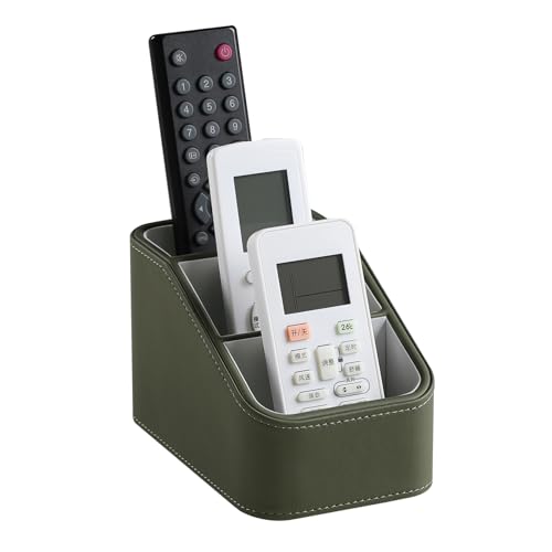 PU Leather Remote Control Holder, Small Desk Organizer Office Supply Bedside Caddy for Nightstand End Table Couch, Pen Remote Organizer with 3 Compartments (Green) - color: Green