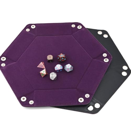 YARNOW 1 Pack Hexagon Dice Tray - PU Leather Hexagonal Display Plate for Jewelry, Keys, Coins, Makeup - Decorative Purple Board for Tabletop Game Accessories