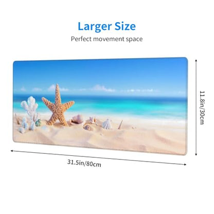Gaming Mouse Pad, Large Beach Mousepad Laptop, Extended Mouse Mat, Long XL Waterproof Keyboard Pads, Big Non-Slip Mousepads for Game Office Home, 31.5 x 11.8 in - color: Beach