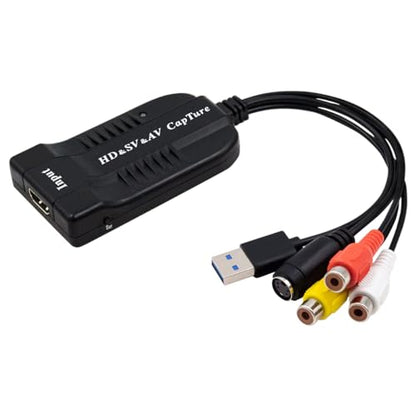 HDMI, AV, RCA, S-Video Video to USB 1080P Audio Video Capture Card Device, USB 2.0 Transfer Record Grabber,1080P HD 60fps Live Streaming Device for Gaming, Streaming,VCR, VHS, Camcorder, Video8,DVD