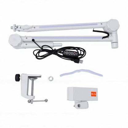 Asixxsix Microphone Boom Arm, Metal Adjustable Rotatable RGB Mic Stand with 3/8 to 5/8 inch Screw Adapter Desk Mount Clamp 2.2lbs Capaicty Heavy Duty for Gaming Streaming Podcast