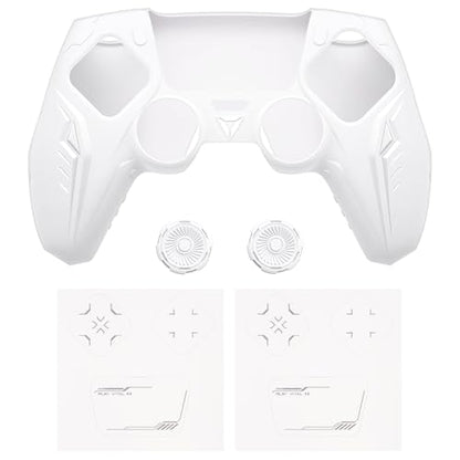 PlayVital Silicone Skin Set for PS5 Controller - Charging Dock Compatible, Full Protection Case with Futuristic CyberMech Design, Soft Cover with Thumb Grips & Stickers - White - color: White