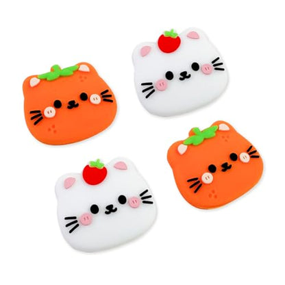 Switch Joycon Thumb Grips Caps, 4 PCS Cute Kawaii 3D Silicone Analog Thumbstick Button Cover Compatible with Nintendo Switch Lite/OLED Joystick Caps (Orange+White Cat) - color: Orange+White Cat