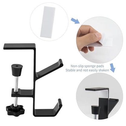 Desk Mount Bag Holder Hook Clamp-On Backpack Hanger Portable Desk Mount Headphones Holder Reduce Desk Clutter for Table Desk, Under Counter (Black) - color: Black
