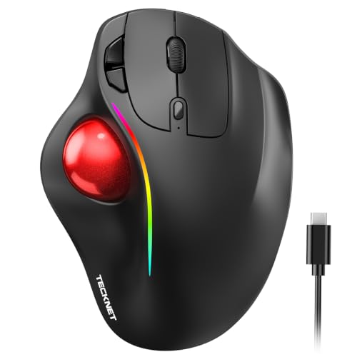 TECKNET Wireless Trackball Mouse, Bluetooth Mouse with Ergonomic, Red | 3-Device Connectivity (Bluetooth & 2.4G), 5 Adjustable DPI, RGB Lighting, PC, Mac & Laptop Compatible - color: Red