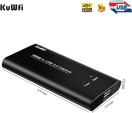 KuWFi HDMI to USB3.0 Audio Video Capture Cards Game Streaming Live Stream Broadcast 1080P for All HDMI Devices Such as Laptop/PS4/Swi/Xbox
