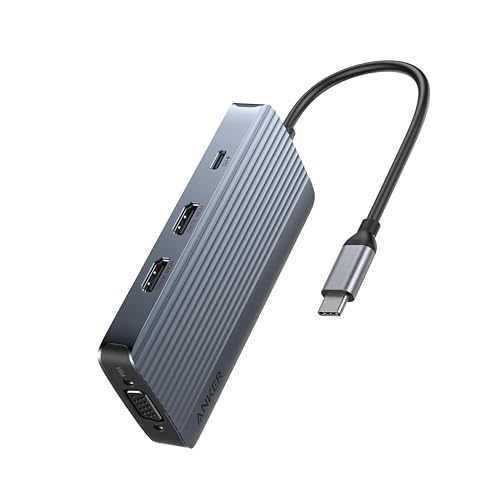 Anker 8-in-1 USB-C Hub, USB C Docking Station Triple Display Multi-Port Dongle with 2 HDMI and VGA, 5Gbps Data Transfers, USB Ports for MacBook Air/Pro, Dell XPS, iPad Pro, and More | USB-A and USB-C Ports with 5Gbps Data Transfer, Compatible with MacBook