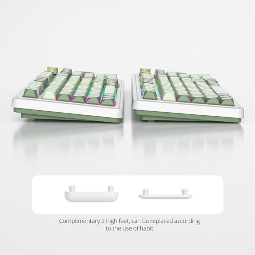 Fogruaden 96% Wireless Green Keyboard with Number Pad and Knob, Mechanical Feel, RGB Quiet Matcha Membrane Gaming Keyboard, Spill-Resistant, 3-Modes USB Rechargeable Silent Creamy Keyboard for Win/Mac - color: Matcha