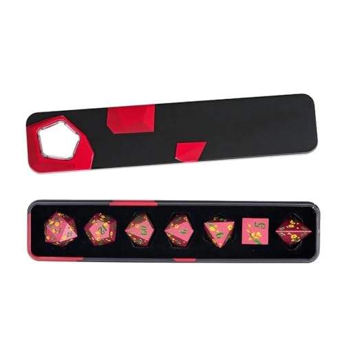 UDIXI Red Metal Dice Set D&D, 7PCS Flower Solid Metal DND Dice Set for RPG | Yellow Flower, Metal Case Packaging, Heavy Metal Dice, D&D Gift, for Dungeons and Dragons Role Playing Games Tabletop Games - color: Flower/Redgreen