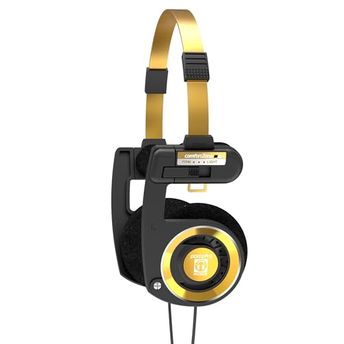 Koss Porta Pro Limited Edition Retro Style On-Ear Headphones, Black Gold | In-Line Microphone, Volume Control and Touch Remote, Includes Hard Carry Case, Wired 3.5mm Plug - color: Black Gold