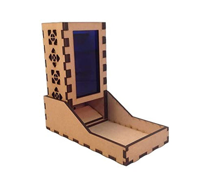 Mini Dice Tower v1 Dark Blue Acrylic Window Laser Cut MDF Unique Fast Shipping