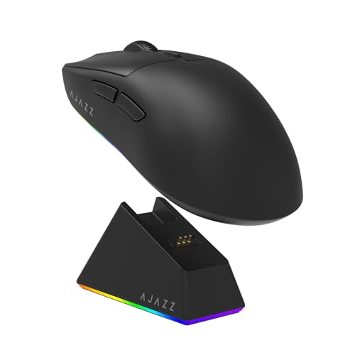 MechLands AJAZZ AJ139 V2 MC Gaming Mouse with Charging Base, Adjustable 12,000 DPI, PAW3311 Sensor, 3 Modes Wireless Mouse, 500mAh Battery, 1000 Polling Rate, 66g Lightweight, Win/Mac (Black) - color: Black