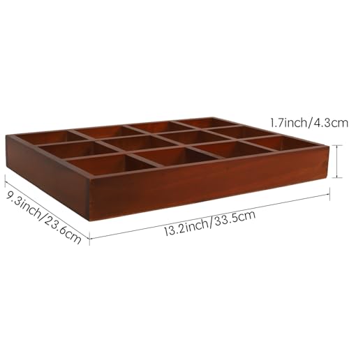 Nsmykhg Wooden Drawer Organizer, 2 Pack 12 Grid Sorting Tray for Arts & Crafts, Stationery, Small Items, Dark Brown, Divided Tray, Home Office & Craft Supplies Organizer (13.2x9.2x1.5 Inches)