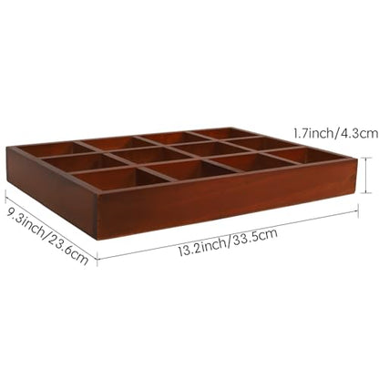 Nsmykhg Wooden Drawer Organizer, 2 Pack 12 Grid Sorting Tray for Arts & Crafts, Stationery, Small Items, Dark Brown, Divided Tray, Home Office & Craft Supplies Organizer (13.2x9.2x1.5 Inches)