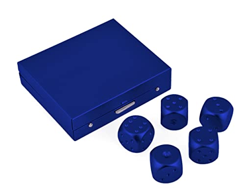 DS.DISTINCTIVE STYLE Aluminum Alloy Dice 5 Pieces 16mm Portable Metal Dices with Case 6 Sided Dice for Party Game - color: Blue, style: Square