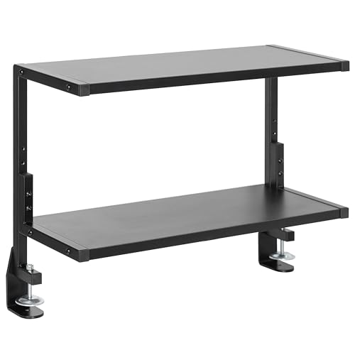 VIVO Black Clamp-on 24 inch 2-Tier Desk Shelf, STAND-SHELF24C | Above or Below Desk, 2 Level Shelving Unit for Table Accessories, Gaming Devices, and More, Storage Tray, Desktop Organizer - color: Black, size: 24 inch