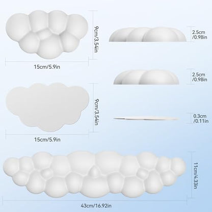 TECKNET Cloud Keyboard Wrist Rest Set, Cloud Wrist Rest with Non-Slip Base, PU Leather Wrist Pad for Keyboard with Ergonomic Memory Foam for Computer Laptop Office Gaming and Pain Relief, White - color: White