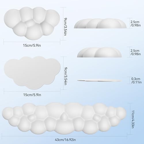 TECKNET Cloud Keyboard Wrist Rest Set, Cloud Wrist Rest with Non-Slip Base, PU Leather Wrist Pad for Keyboard with Ergonomic Memory Foam for Computer Laptop Office Gaming and Pain Relief, White - color: White