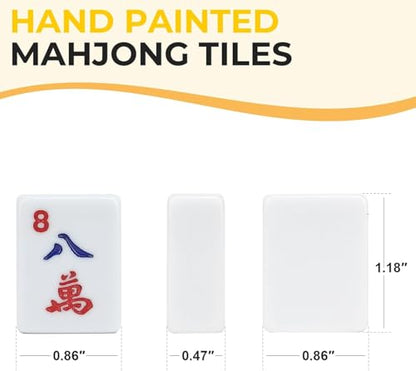 Suncle American Mahjong Tile Set,166 White Tiles Mahjong Set, 4 All-in-One Rack/Pushers,Travel Mahjong Set with Flower Carrying Bag - color: Blue White