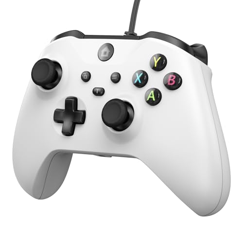 GMVOX Wired Controller for X-BOX ONE/PC, Gamepad with 3.5mm Audio Jack&Dual Vibration, Support Turbo Function, Compatible with X-BOX One/One S/X, X-BOX Series S/X, PC (White) - color: white