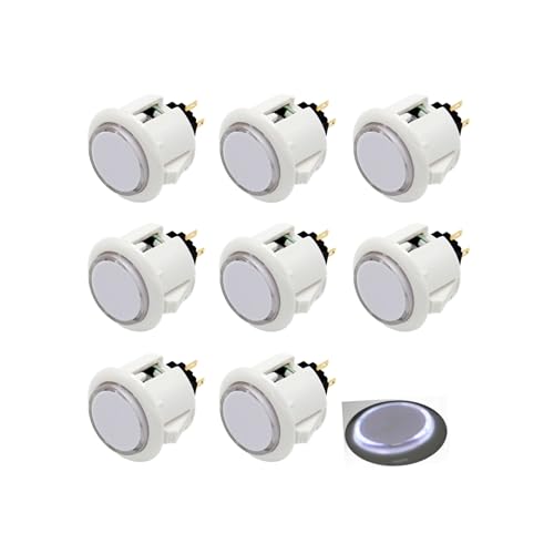 8 Pcs Original Qanba Illuminated Buttons Qanba Sanp In LED Buttons for DIY Cabinet Machine Arcade Machine 24MM/30MM (24MM, White Buttons+White LED) - color: White Buttons+White LED, size: 24MM