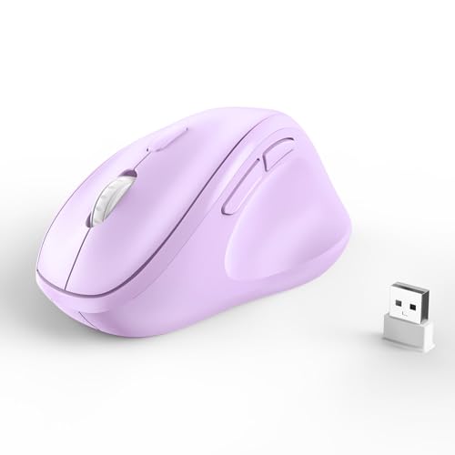 Ergonomic Wireless Mouse with USB Receiver for PC Computer, Laptop and Desktop, Ergo Mouse Vertical with Silent Clicks Long Battery Life, Up to 1600 DPI & 1 AA Battery Powered, Purple - color: Purple, size: USB Wireless