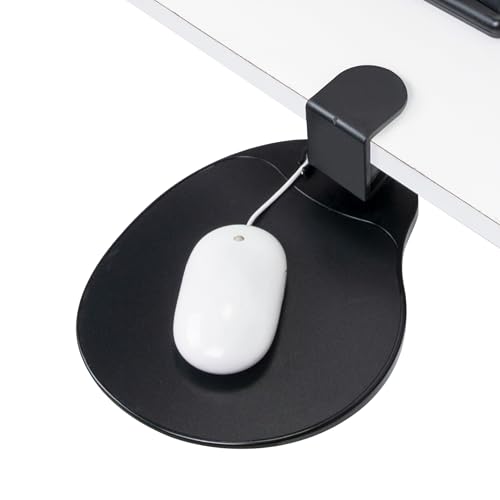 EHO Clamp-On Under Desk Mouse Tray, 360° Swivel Ergonomic Platform with Cable Organizer, Smooth Glide Surface for Gaming or Office, Fits Desks 0.5"-1.5" Thick, Tool-Free Install, TAA-Compliant - color: Black, size: 7.5L x 7.3W inches