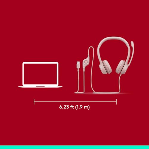 Logitech H390 Wired Headset PC/Laptop Stereo Headphones - Rose | For PC/Laptop, Stereo, USB-A, In-Line Controls, Works with Chromebook - color: Rose, style: USB-A