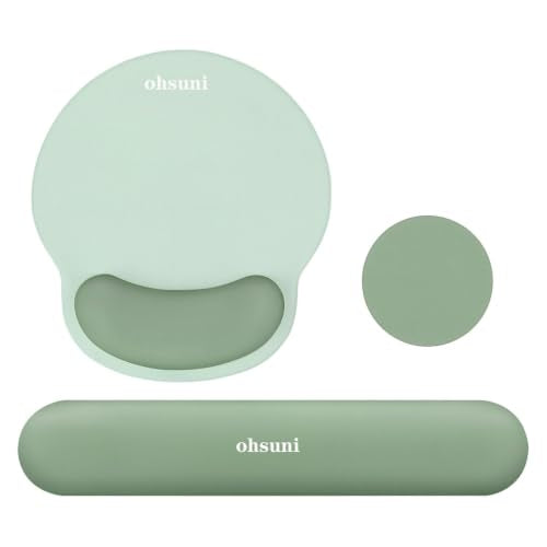 Wrist Rest Support for Mouse Pad&Keyboard Set,3-in-1 Silicone Memory Foam Mouse Pad,Circle Curved Ergonomic Mousepad&Coaster Non-Slip Silicone Base,Suitable for Home/Office use,Antique Green - color: Antique Green