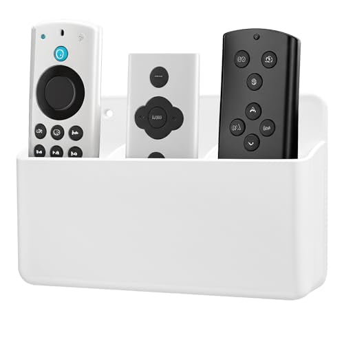 1 PCS Adhesive Remote Control Holder Wall Mount, 3 Slot Adjustable Remote Holder for TV Controller with Hollow Bottom for Charging, Wall Pen Holder for Home Office School (White, 1) - color: White, size: 1
