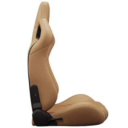 2 Pcs Adjustable Universal Racing Seats with Double Sliders, Reclinable Bucket Seats, 1 Pair of Sport Seats for Vehicles (Beige-A) - color: Beige-A