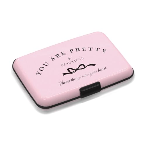 Credit Card Holder Pink, RFID Wallet Women Pocket Small Card Holder, You Are Pretty Travel Business Card Case Metal RFID Blocking Card Organizer for Women Men - color: Pink Bow You Are Pretty