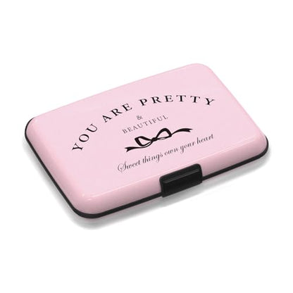 Credit Card Holder Pink, RFID Wallet Women Pocket Small Card Holder, You Are Pretty Travel Business Card Case Metal RFID Blocking Card Organizer for Women Men - color: Pink Bow You Are Pretty
