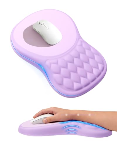 Ergonomic Mouse Pad with Wrist Rest, Slope Design Memory Foam Support, Smooth Lycra Surface, Non-Slip PU Base, Comfortable Mouse Mat for Office, Home, Computer Desk (Purple&Grey) - color: Purple&Grey