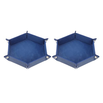 Dice Tray 10" PU Leather Velvet Folding Hexagon Dice Rolling Tray Holder Storage Box Perfect for RPG DND Table Games & Entryway & Nightstand Organizer (Sapphire, 2pcs) - color: Sapphire
