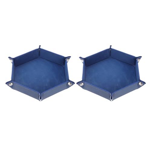 Dice Tray 10" PU Leather Velvet Folding Hexagon Dice Rolling Tray Holder Storage Box Perfect for RPG DND Table Games & Entryway & Nightstand Organizer (Sapphire, 2pcs) - color: Sapphire
