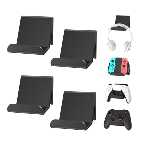 6amLifestyle 4 Pack Controller Holder Stand Built in Anti-Slip Pads for PS5 PS4 Xbox One Switch Pro Gamepad Controller Wall Mount Adhesive/Screws, Universal Controller Accessories Shark 14 Mini，Black