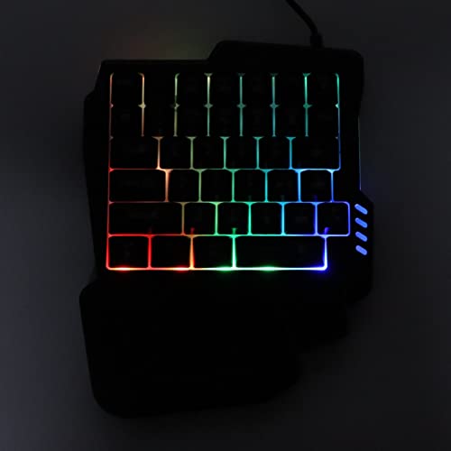 Sazao One Handed Gaming Keyboard, Three Colors Backlight Wide Palm Rest 35 Keys Gaming Keyboard for Computer for Mobile Games