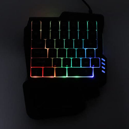 Sazao One Handed Gaming Keyboard, Three Colors Backlight Wide Palm Rest 35 Keys Gaming Keyboard for Computer for Mobile Games