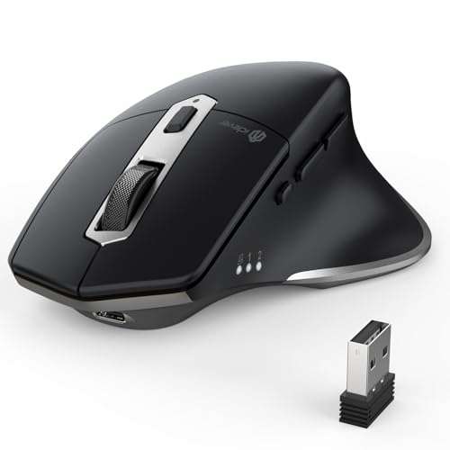 iClever Wireless Mouse, Dual-Mode (BT 5.1&2.4G) Bluetooth Mouse for Laptop | 3-Device Bluetooth & 2.4G Switching, Silent Click, Ergonomic, 5-Level DPI, USB-C Rechargeable for MacBook, Laptop, PC, Tablet - color: Black-Silver